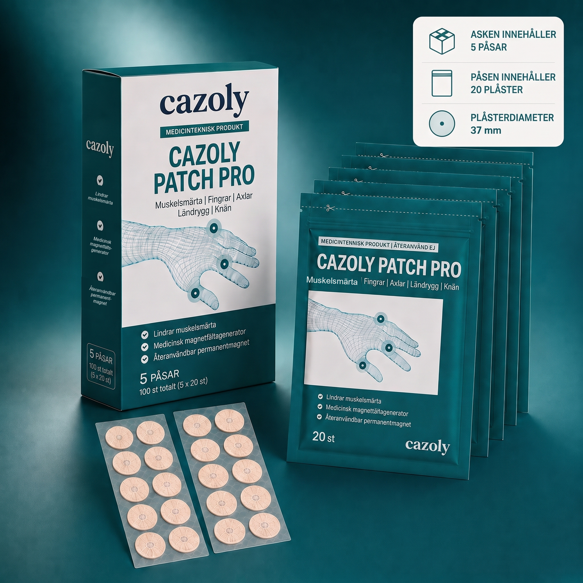 Cazoly Patch Pro — ask med 5 påsar och 100 plåster