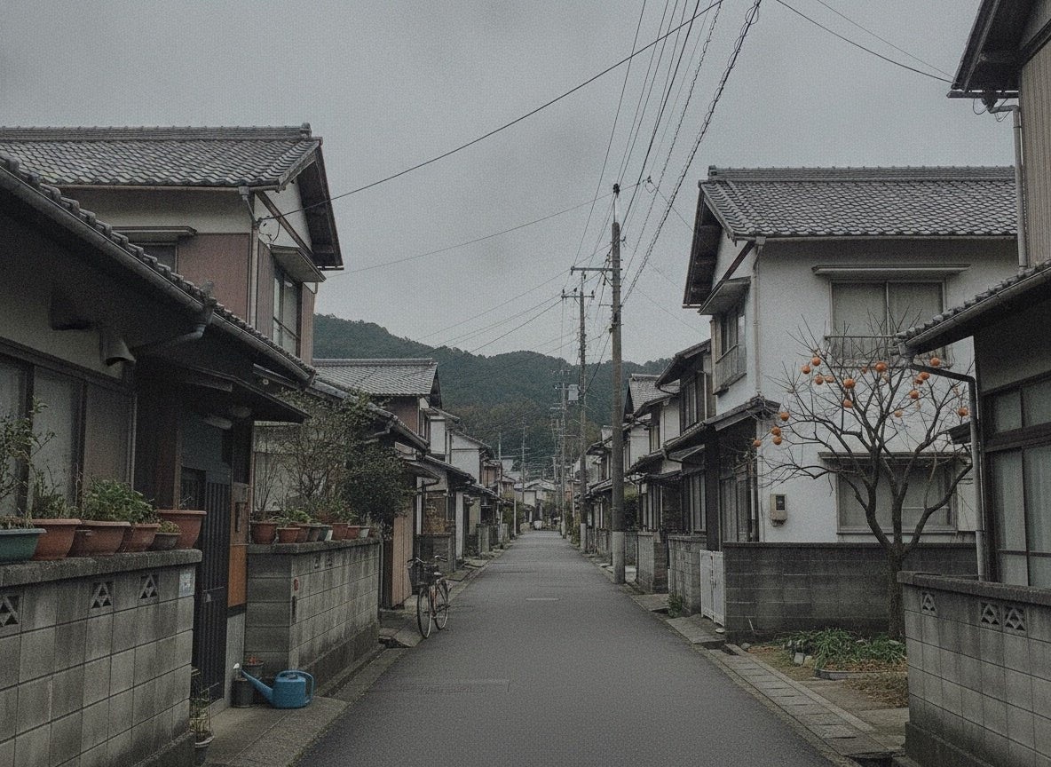 En gata i Mino i Gifu, med persimonträd i trädgårdarna